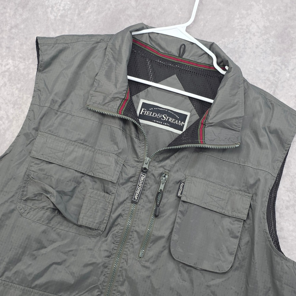 Field & Stream Mens XL Gray Ripstop Nylon Utility Fishing Hiking Vest Mesh Lined
